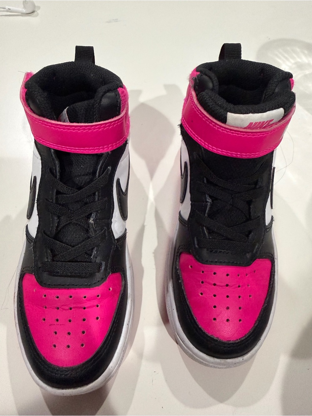 EUC: Nike Kids' Court Borough High-Top Sneakers in Pink/Black, white, size 12